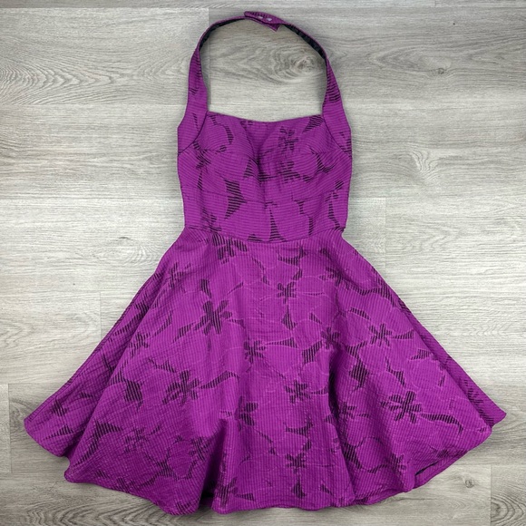 Y2K Does 50s Jessica Simpson Purple Floral Halter Dress - Picture 1 of 7